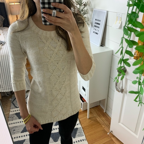 Forever 21 Sweaters - Cream + Gold Speckled Cable Knit Sweater Tunic